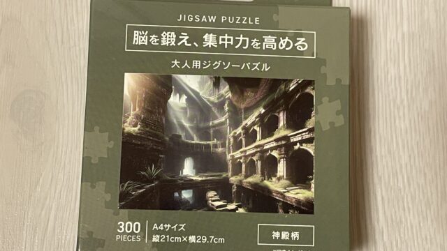 セリアの大人向けジグソーパズル　脳を鍛え集中力を高める　300ピース　神殿柄